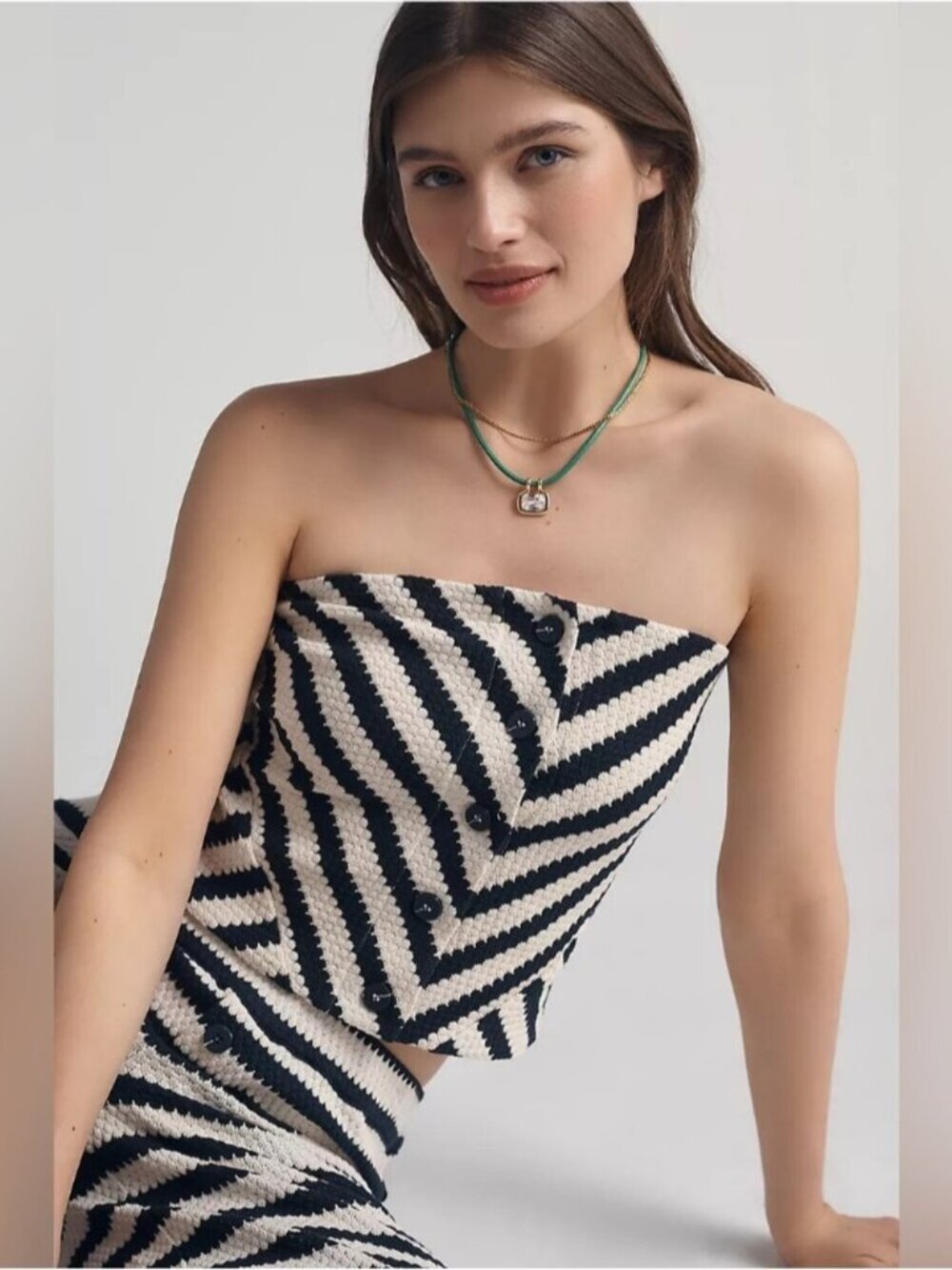 NWT Size M - Maeve Crochet Strapless Crop Top Cotton Blend Button down (US$ 68)